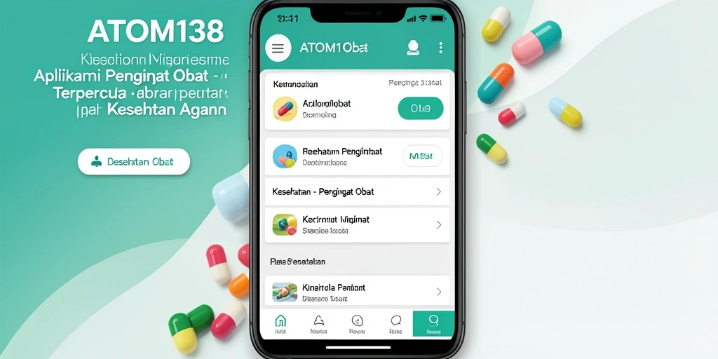 Tampilan antarmuka Aplikasi Pengingat Obat ATOM138 yang menarik dan mudah digunakan.