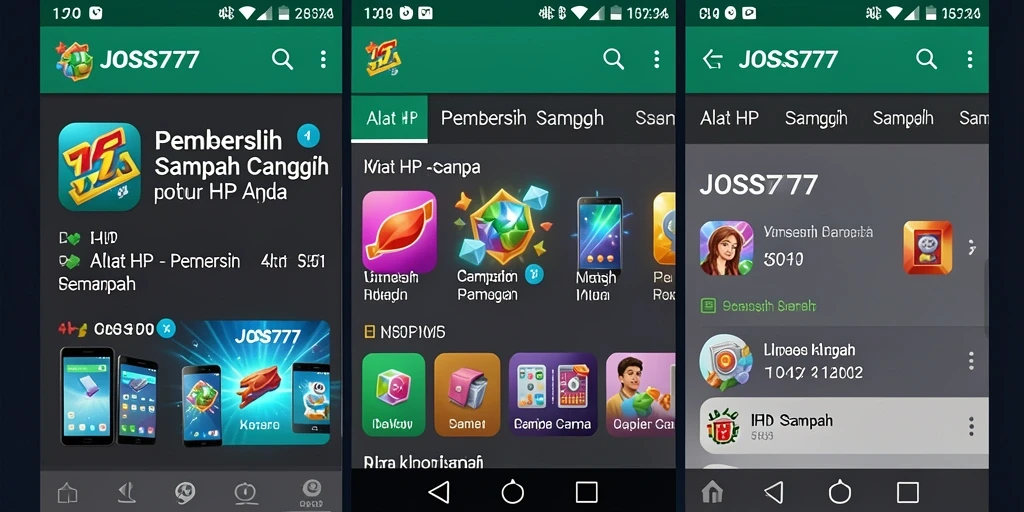 Tampilan antarmuka JOSS777 dengan fungsi Pembersih Sampah.