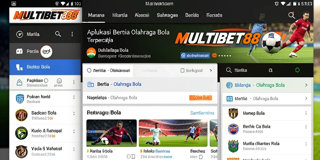 Tampilan antarmuka aplikasi MULTIBET88 yang menampilkan berita sepak bola.